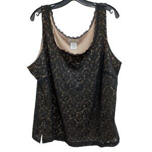 Kathleen Kirkwood Womens Tank Top Size 2X Black Lace Floral Whimsygoth Romantic